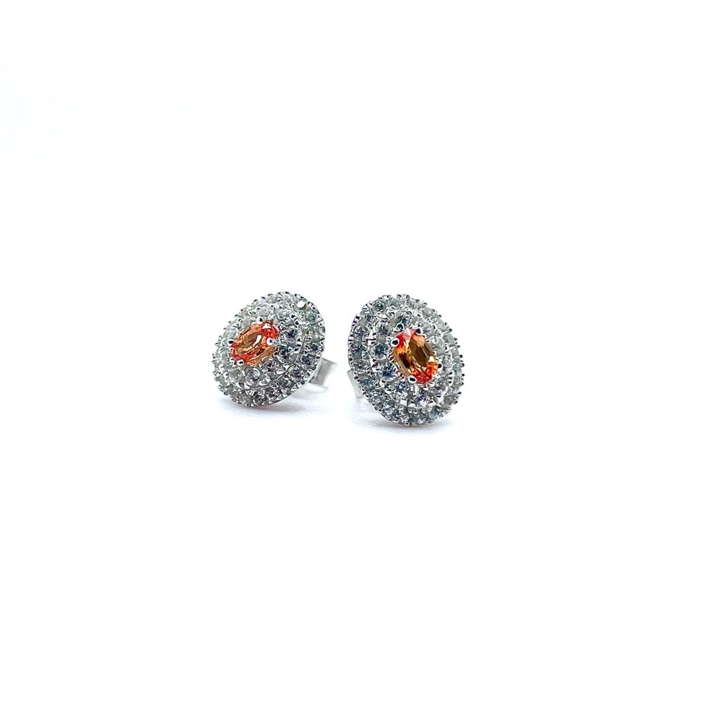 Sterling Silver Natural Padparadscha Sapphire & White Zircon Earrings